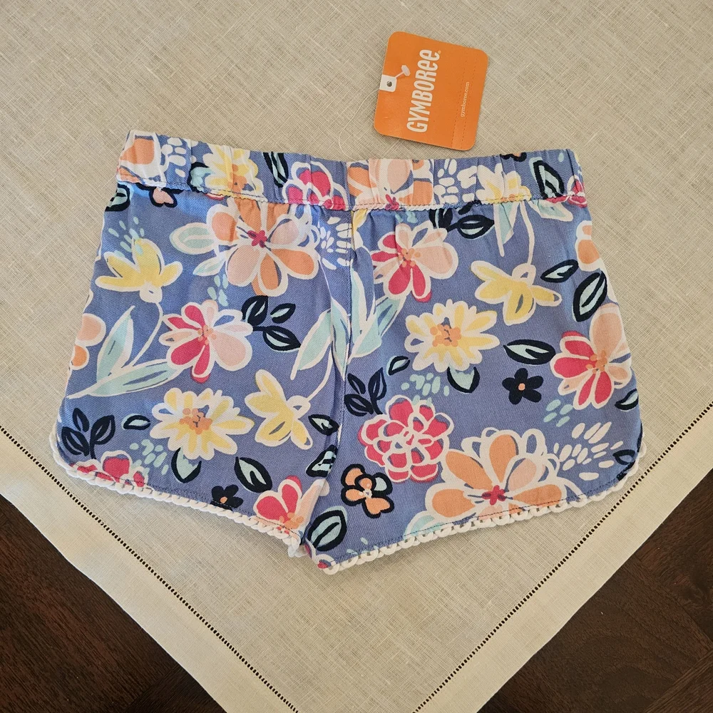 Adorable Gymboree Girl's Floral Pull-on Cotton Sun ShortsTropical Sz 4T- Blue